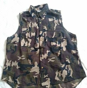 Green Camo Button Down Top